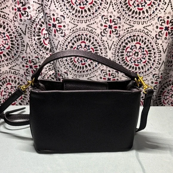 Tory Burch Britten Small Bucket Bag – Black Pebbled Leather with Gold Hardware